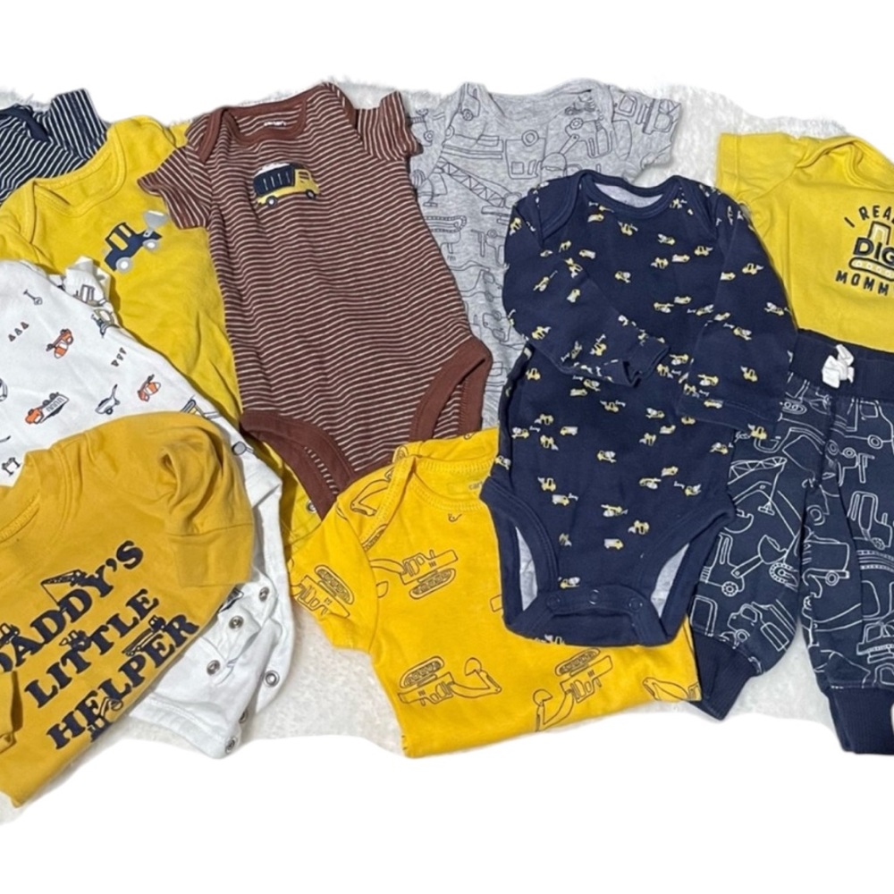 Carters 10 piece Baby boy digger onesies and pants‎ bundle size 3 month